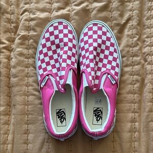 Vans Kids Pink and White Checkered Slip-On Sneakers